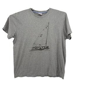 Brooks Brothers Mens XL Gray Short Sleeve Sailboat Graphic T Shirt Cotton